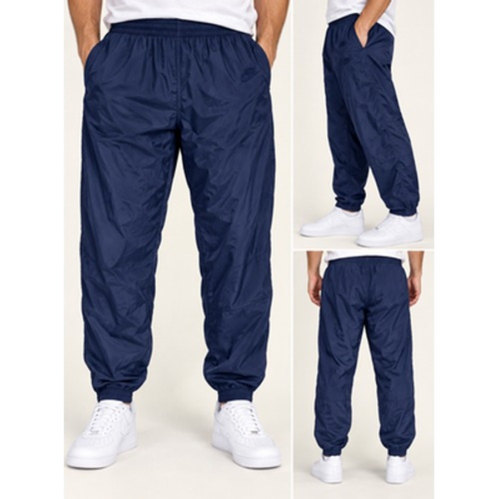 Vintage 90s Nike Men Med Nylon Wind Pants Navy Blue Lined Zip Ankle Track Pants